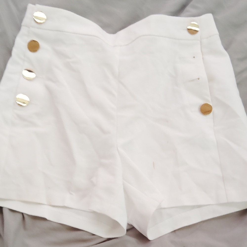 Express High Waist White Shorts with Gold Buttons